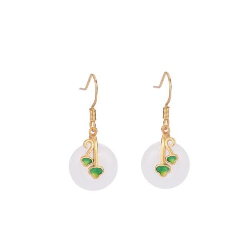 Brass Drop Earring, with Jade, fashion jewelry & for woman & enamel, 30mm, Sold By Pair