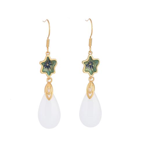 Brass Drop Earring, with Jade, fashion jewelry & for woman & enamel, 58mm, Sold By Pair