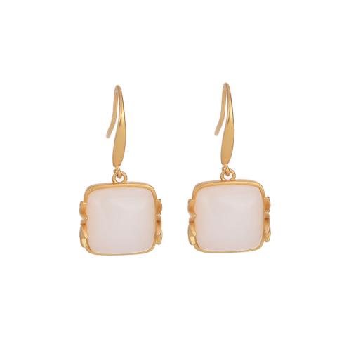 Brass Drop Earring, with Jade, fashion jewelry & for woman, 28mm, Sold By Pair