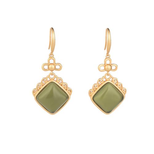 Brass Drop Earring, with Jade, fashion jewelry & for woman, 40mm, Sold By Pair