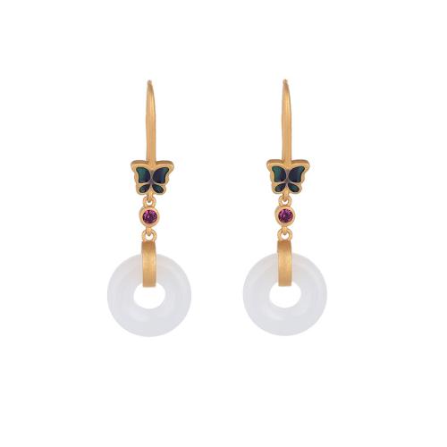 Boucles d'oreilles en laiton zircon cubique pavent, bijoux de mode & pavé de micro zircon & pour femme, 40mm, Vendu par paire