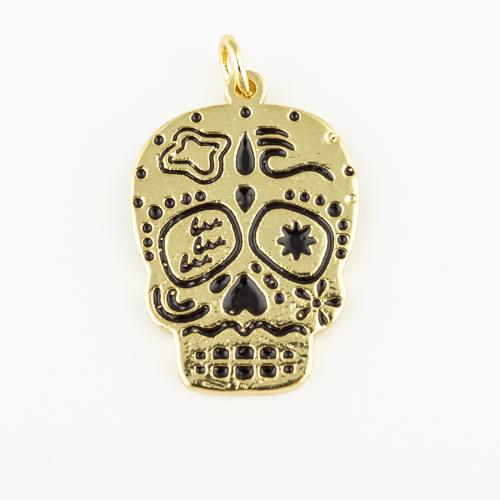 Colgantes de la joyería de cobre amarillo, metal, Calavera, unisexo, dorado, 24x17mm, agujero:aproximado 3mm, Vendido por UD