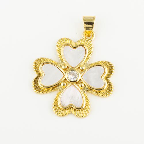 Laiton Trèfle Pendentif, avec coquille, Trèfle à quatre feuilles, bijoux de mode & unisexe, doré, 25x22mm, Trou:Environ 3mm, Vendu par PC