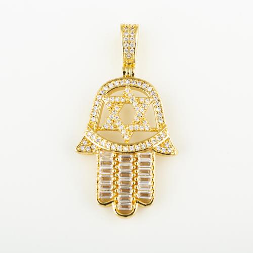 Cubic Zirconia Micro Pave Brass Pendant, fashion jewelry & Unisex & micro pave cubic zirconia, golden, 44x23mm, Hole:Approx 4mm, Sold By PC