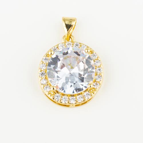 Cubic Zirconia Micro Pave Brass Pendant, fashion jewelry & Unisex & micro pave cubic zirconia, golden, 19x17mm, Hole:Approx 3mm, Sold By PC