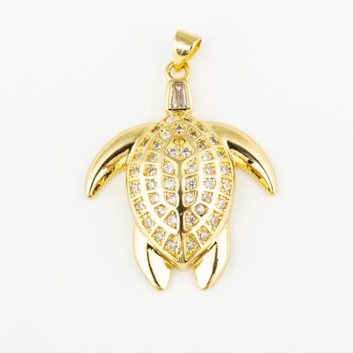 Cubic Zirconia Micro Pave Brass Pendant, Turtle, fashion jewelry & Unisex & micro pave cubic zirconia, golden, 35x28mm, Hole:Approx 3mm, Sold By PC