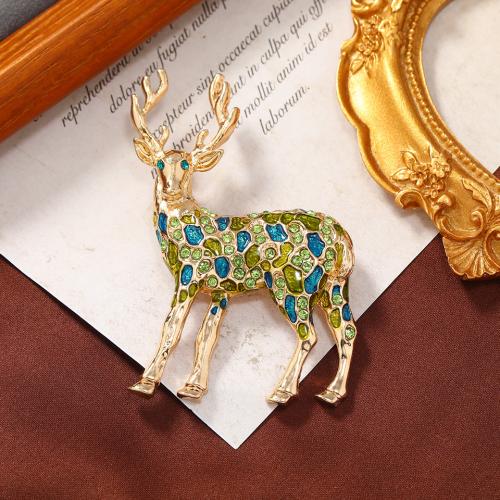 Tibetan Style Brooches, Deer, for woman & enamel & with rhinestone, more colors for choice, 48x73mm, Sold By PC