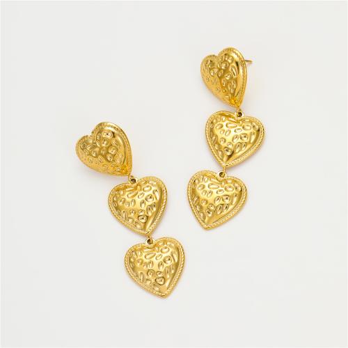 Stainless Steel Drop Earring, 304 Stainless Steel, Heart, Vacuum Ion Plating, fashion jewelry & for woman, golden, 17.50x56mm, Sold By Pair