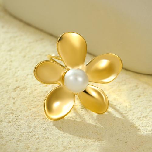 Scarf Buckle, 304 Stainless Steel, with Plastic Pearl, Flower, gold color plated, for woman, Sold By PC