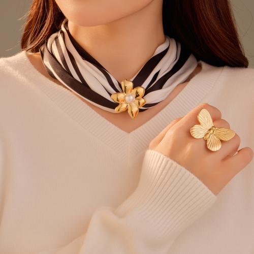 Scarf Buckle, 304 Stainless Steel, with Plastic Pearl, Flower, gold color plated, for woman, Sold By PC