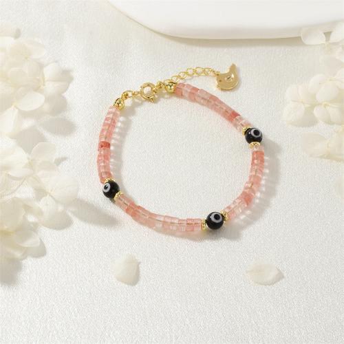 Brass Bracelet & Bangle, with Gemstone & Resin, gold color plated, for woman, pink, nickel, lead & cadmium free, Sold By PC