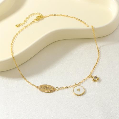 Collier en laiton cubique Zircon Micro Pave, Rond, Placage de couleur d'or, pavé de micro zircon & pour femme & émail, blanc, protéger l'environnement, sans nickel, plomb et cadmium, Vendu par PC