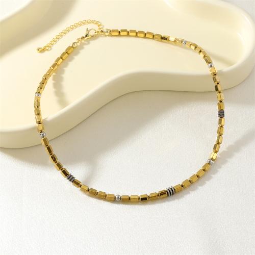 Brass Necklace, with Hematite, gold color plated, for woman, nickel, lead & cadmium free, Sold By PC