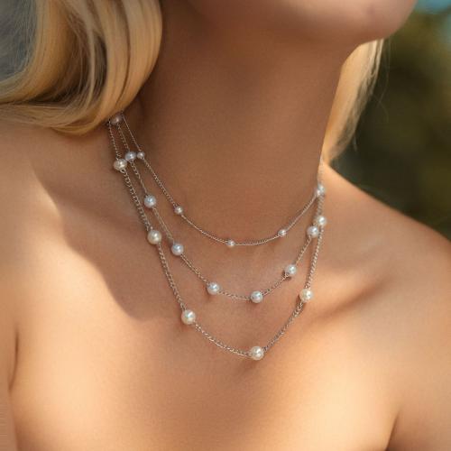 Tibetan Style Jewelry Necklace, with Plastic Pearl, plated, fashion jewelry, more colors for choice, nickel, lead & cadmium free, Sold By PC