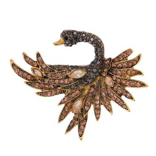 Tibetan Style Brooches, Bird, antique gold color plated, fashion jewelry & for woman & with rhinestone, Sold By PC