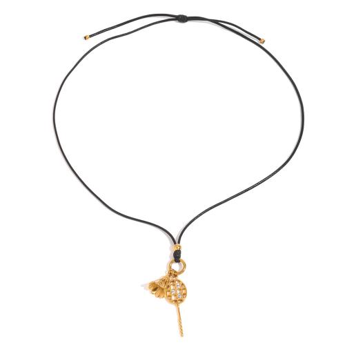 Collar de acero inoxidable de la joyería, acero inoxidable 304, con Cordón de cera, chapado, micro arcilla de zirconia cúbica & para mujer, dorado, longitud:29.52 Inch, Vendido por UD