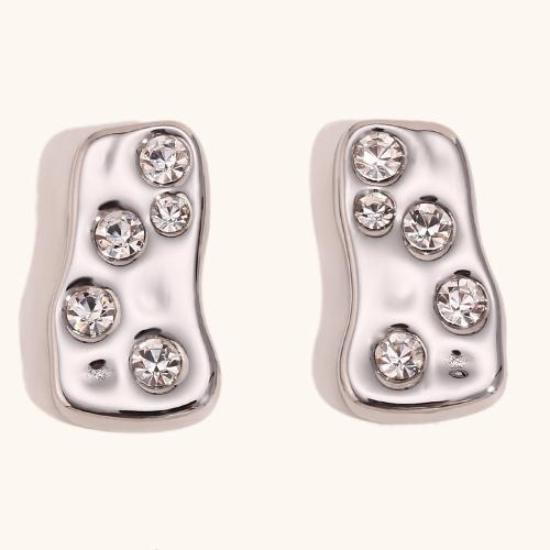 Stainless Steel Stud Earrings, 304 Stainless Steel, plated, fashion jewelry & for woman & with rhinestone, more colors for choice, Sold By Pair