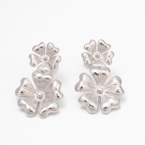 Stainless Steel Stud Earrings, 304 Stainless Steel, Flower, Vacuum Ion Plating, fashion jewelry & for woman, more colors for choice, 29x18mm, Sold By Pair