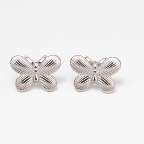 Stainless Steel Stud Earrings, 304 Stainless Steel, Butterfly, Vacuum Ion Plating, fashion jewelry & for woman, more colors for choice, 10x20mm, Sold By Pair