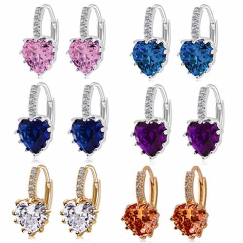 Cubic Zirconia Micro Pave Brass Earring, plated, micro pave cubic zirconia & for woman, more colors for choice, Sold By Pair