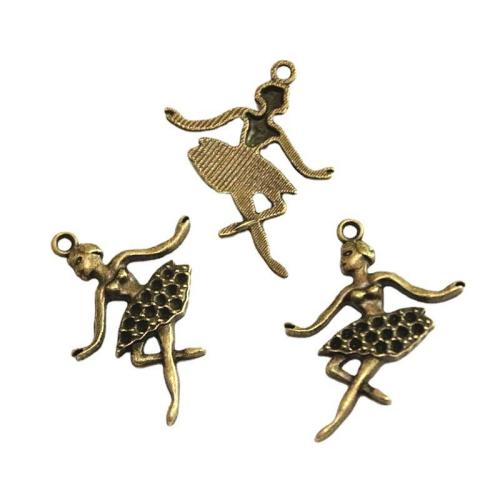 Pendentifs en alliage de zinc, Dancing Girl, Plaqué de couleur de bronze antique, DIY, 34x28.90mm, 50PC/sac, Vendu par sac