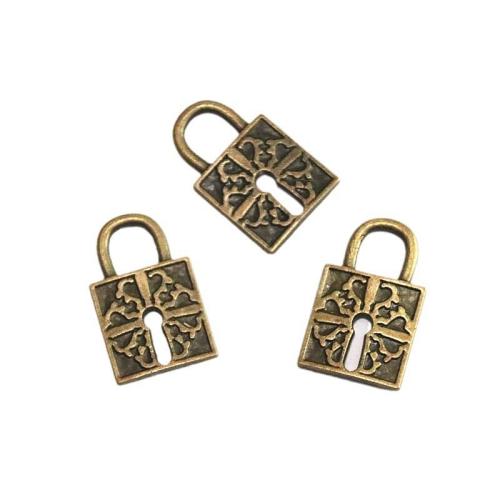 Tibetan Style Lock Pendants, antique bronze color plated, DIY, 16x26mm, 60PCs/Bag, Sold By Bag