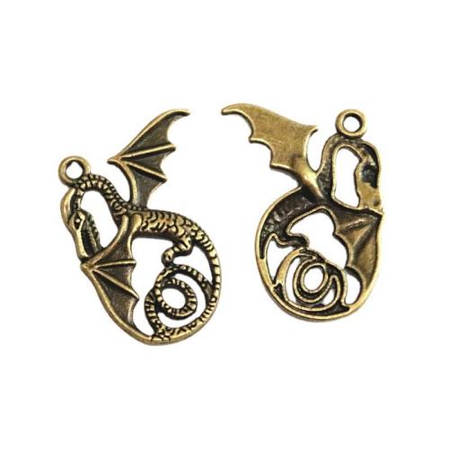 Pendentifs animaux en alliage de zinc, dragon, Plaqué de couleur de bronze antique, DIY, 37x34mm, 40PC/sac, Vendu par sac