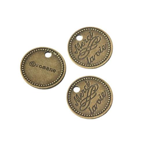 Pendentifs en alliage de zinc, Rond, Plaqué de couleur de bronze antique, DIY, 25mm, 50PC/sac, Vendu par sac