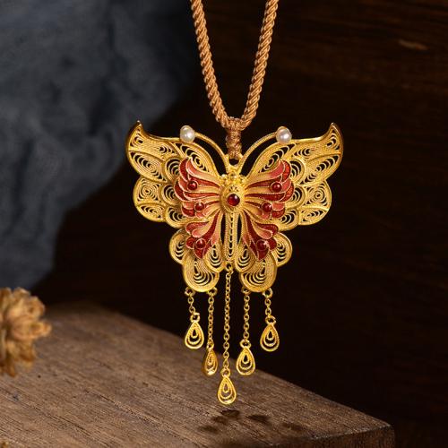 Brass Jewelry Pendants, with Plastic Pearl, Butterfly, sang gold plated, DIY & enamel, 50.30x70.50mm, Hole:Approx 5mm, Sold By PC