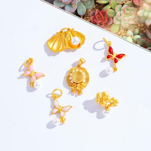 Brass Jewelry Pendants, with Shell & Plastic Pearl, sang gold plated, DIY & different styles for choice, Hole:Approx 5mm, Sold By PC