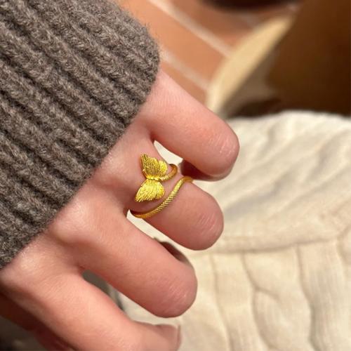 Brass Cuff Finger Ring, Butterfly, sang gold plated, fashion jewelry & for woman, US Ring Size:8, Sold By PC