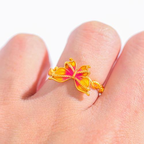 Brass Finger Ring, Butterfly, sang gold plated, different styles for choice & for woman & enamel, Sold By PC