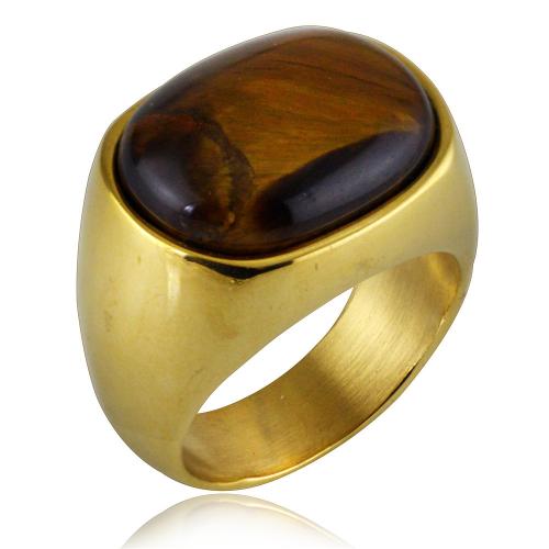 Anillo de dedo de acero inoxidable, acero inoxidable 304, con Ojo de tigre, Joyería & unisexo & diverso tamaño para la opción, más colores para la opción, Vendido por UD