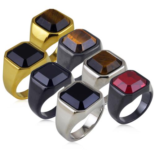 Stainless Steel Finger Ring, 304 Stainless Steel, with Gemstone & Crystal, fashion jewelry & Unisex & different size for choice, more colors for choice, Sold By PC