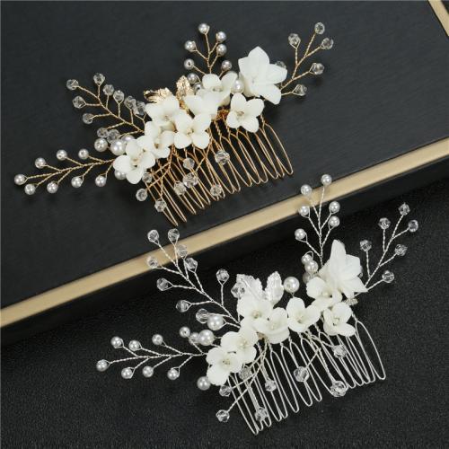 Decorative Hair Combs, Tibetan Style, with Crystal & Resin & Plastic Pearl, for bridal & for woman, more colors for choice, 120x70mm, Sold By PC