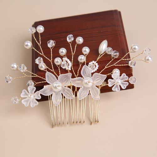 Decorative Hair Combs, Iron, with Plastic Pearl, for bridal & for woman & with rhinestone, more colors for choice, 110x80mm, Sold By PC