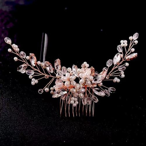 Decorative Hair Combs, Iron, with brass wire & Plastic Pearl, for bridal & for woman & with rhinestone, more colors for choice, 190x60mm, Sold By PC