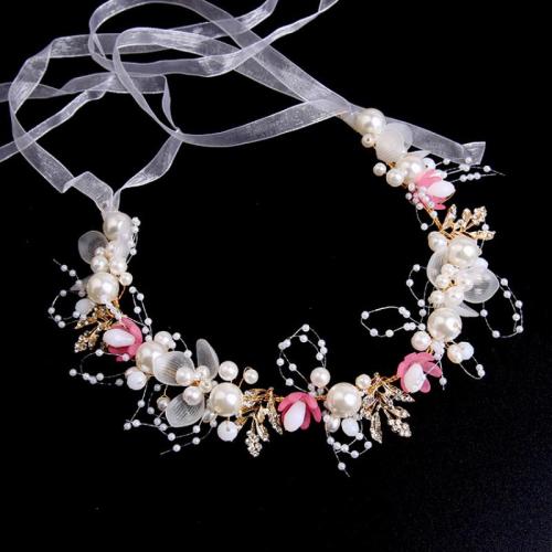 Headband, Tibetan Style, with Plastic Pearl, for bridal & with rhinestone, more colors for choice, 340x50mm, Sold By PC