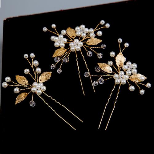 Hair Stick, Tibetan Style, with brass wire & Plastic Pearl, three pieces & for bridal, more colors for choice, 120x100mm, Sold By Set