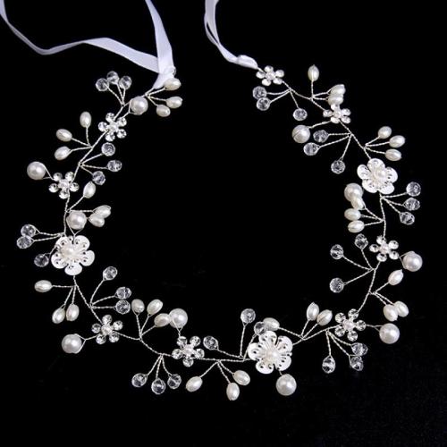 Headband, Plastic Pearl, with brass wire, for bridal & with rhinestone, more colors for choice, 390x35mm, Sold By PC