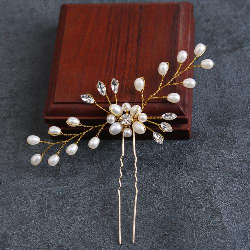 Hair Stick, Iron, with brass wire & Plastic Pearl, for bridal & with rhinestone, more colors for choice, 100x90mm, Sold By PC