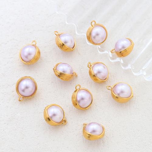 Brass Jewelry Pendants, with Plastic Pearl, DIY, 8x12mm, Sold By PC