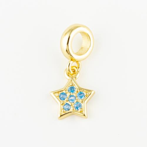 Cúbicos Circonia Colgante Latón Micro pavimenta, metal, Estrella, Joyería & unisexo & micro arcilla de zirconia cúbica, dorado, 12x10mm, agujero:aproximado 5mm, Vendido por UD