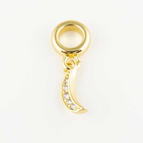 Cúbicos Circonia Colgante Latón Micro pavimenta, metal, Luna, Joyería & unisexo & micro arcilla de zirconia cúbica, dorado, 11x5mm, agujero:aproximado 5mm, Vendido por UD