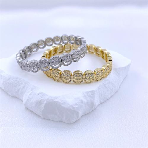 Cubic Zirconia Micro Pave Brass Bracelet, Smiling Face, plated, fashion jewelry & elastic & Unisex & micro pave cubic zirconia, more colors for choice, nickel, lead & cadmium free, Sold By PC