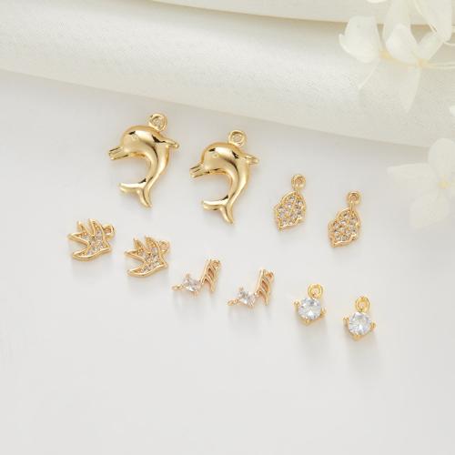 Cubic Zirconia Brass Pendants, with Cubic Zirconia, gold color plated, DIY & different size for choice, more colors for choice, nickel, lead & cadmium free, Approx 100PCs/Bag, Sold By Bag