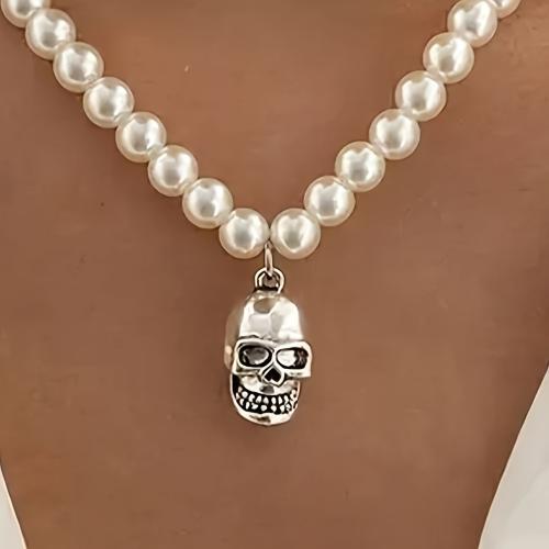 Plastic Pearl Necklace, with Tibetan Style, with 5cm extender chain, fashion jewelry, white, Length:40 cm, Sold By PC