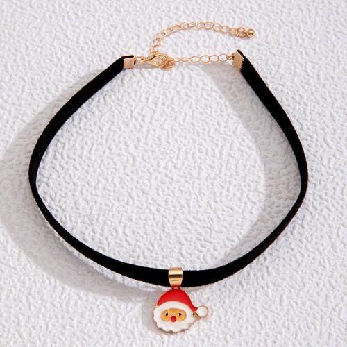 Christmas Necklaces, Velveteen, with Tibetan Style, with 10.5cm extender chain, fashion jewelry & enamel, golden, Length:32 cm, Sold By PC