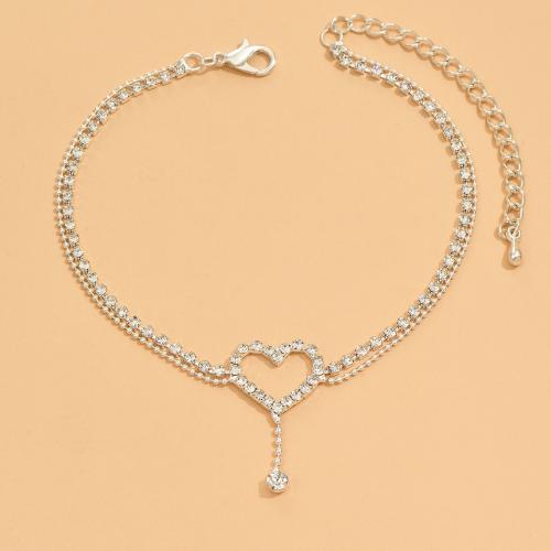 Tibetan Style Anklet, with 5cm extender chain, plated, fashion jewelry & with rhinestone, more colors for choice, nickel, lead & cadmium free, Length:21.5 cm, Sold By PC