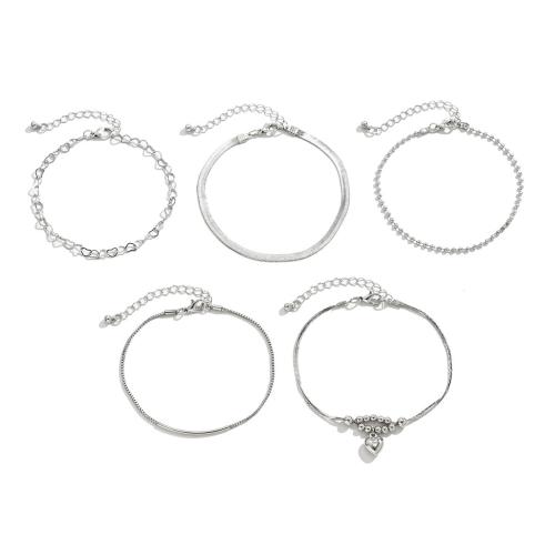 Tibetan Style Anklet, silver color plated, 5 pieces & fashion jewelry, silver color, nickel, lead & cadmium free, Sold By Set